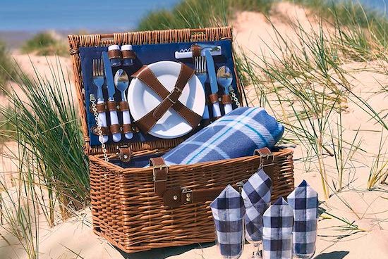 Picnic familiar cesta 4 personas cesta de mimbre picnic picnic bolso cubiertos nuevo 